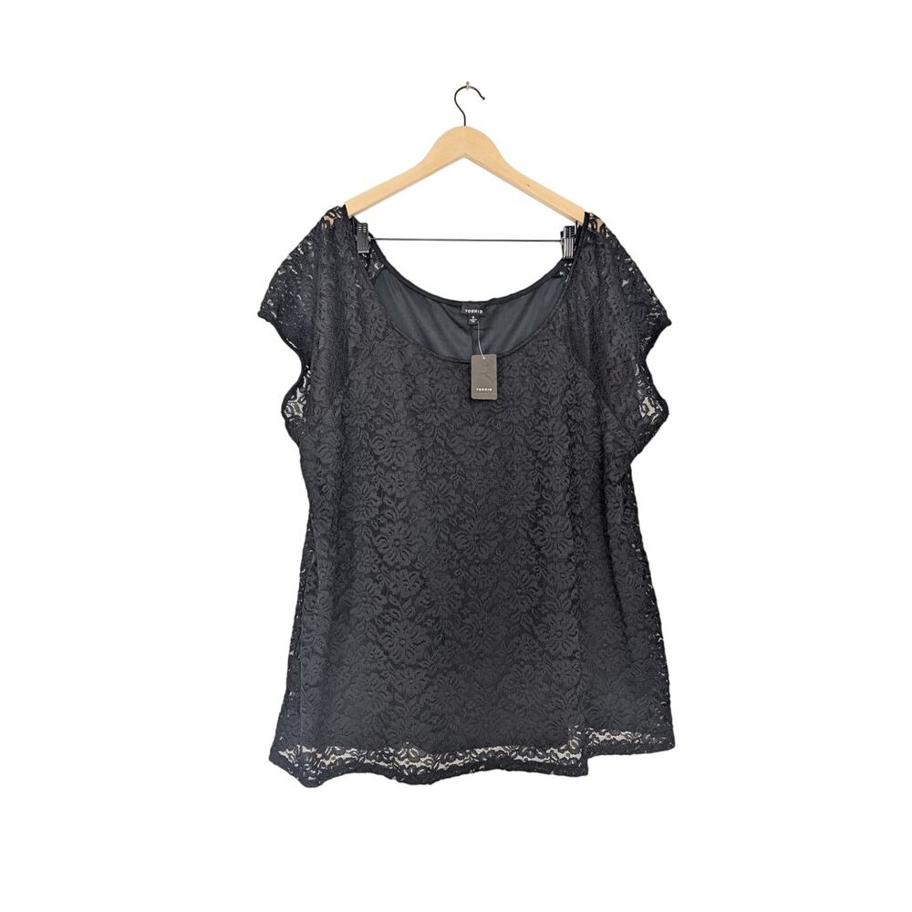 NWT Torrid Black Fitted Floral Lace Scoop Neck Top Size 6x